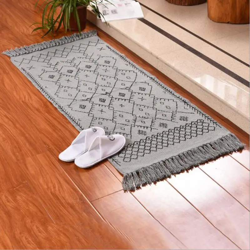 Серый геометрический ковер килим, хлопок, прикроватный коврик, тканый коврик, коврики для пола, для ванной комнаты, гостиной, кисточки, коврик