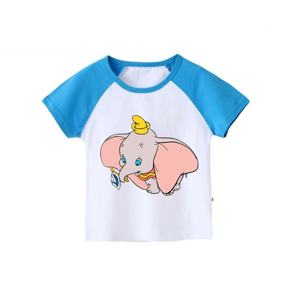 Футболка с короткими рукавами и принтом Dumbo для мальчиков и девочек детские топы с круглым вырезом, Детская футболка с героями мультфильмов одежда для малышей - Цвет: as picture