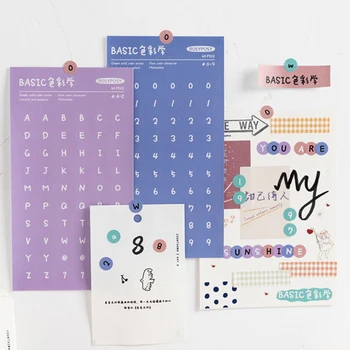 

6 Sheets Creative Number Letter Stickers Journal Mark Dot Stickers Scrapbook Collage Decoration Material School Stationery