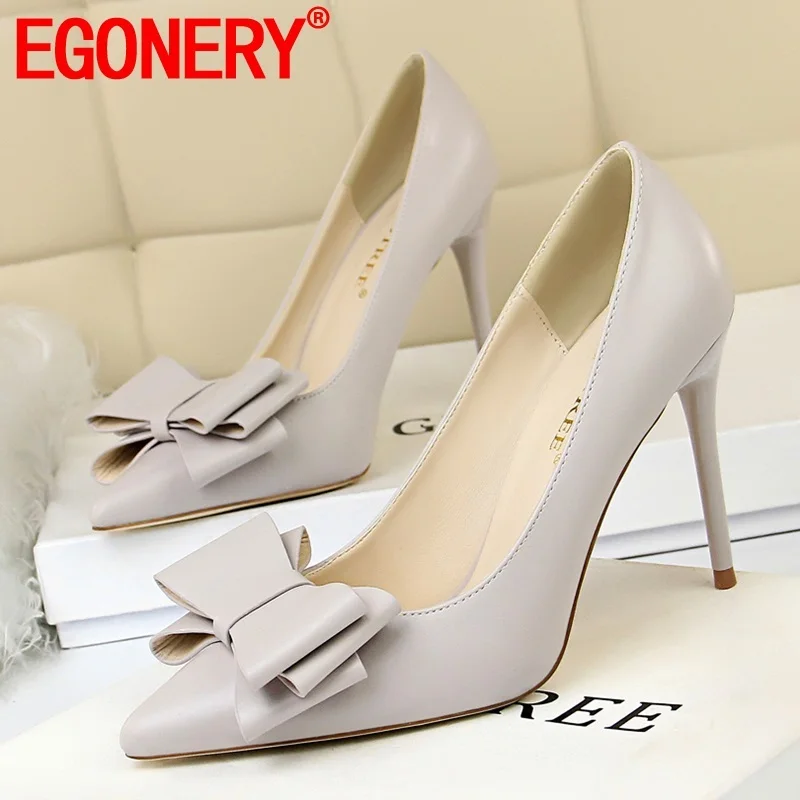 

EGONERY spring new fashion sexy women pumps outside super high heels pointed toe bowtie women shoes drop shipping size 34-43