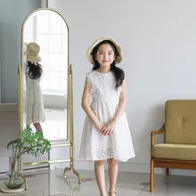 Новая модная детская одежда платье для девочек летнее платье принцессы однотонная кружевная детская одежда без рукавов с круглым вырезом