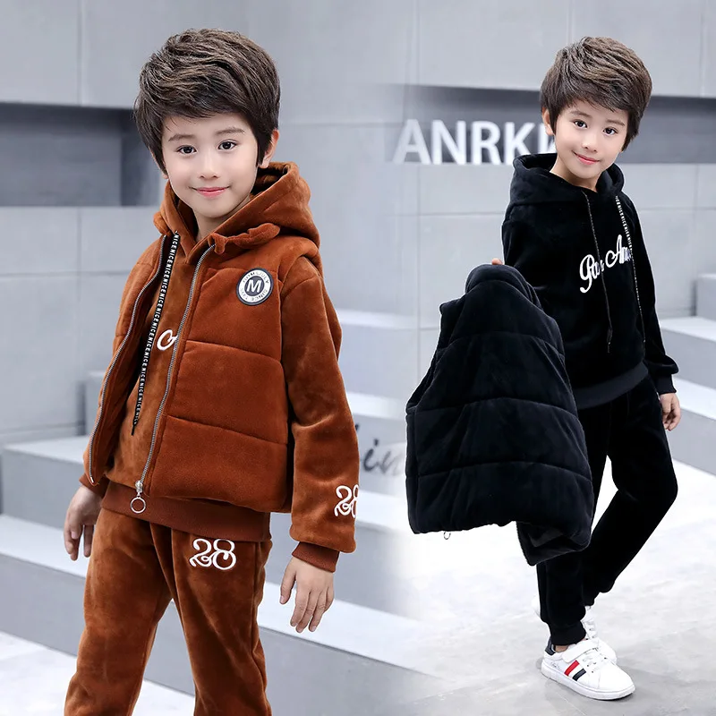 

2018 Winter New Style Childrenswear BOY'S Brushed And Thick with Numbers 28 Sports Three-piece Set Middle And Large CHILDREN'S S