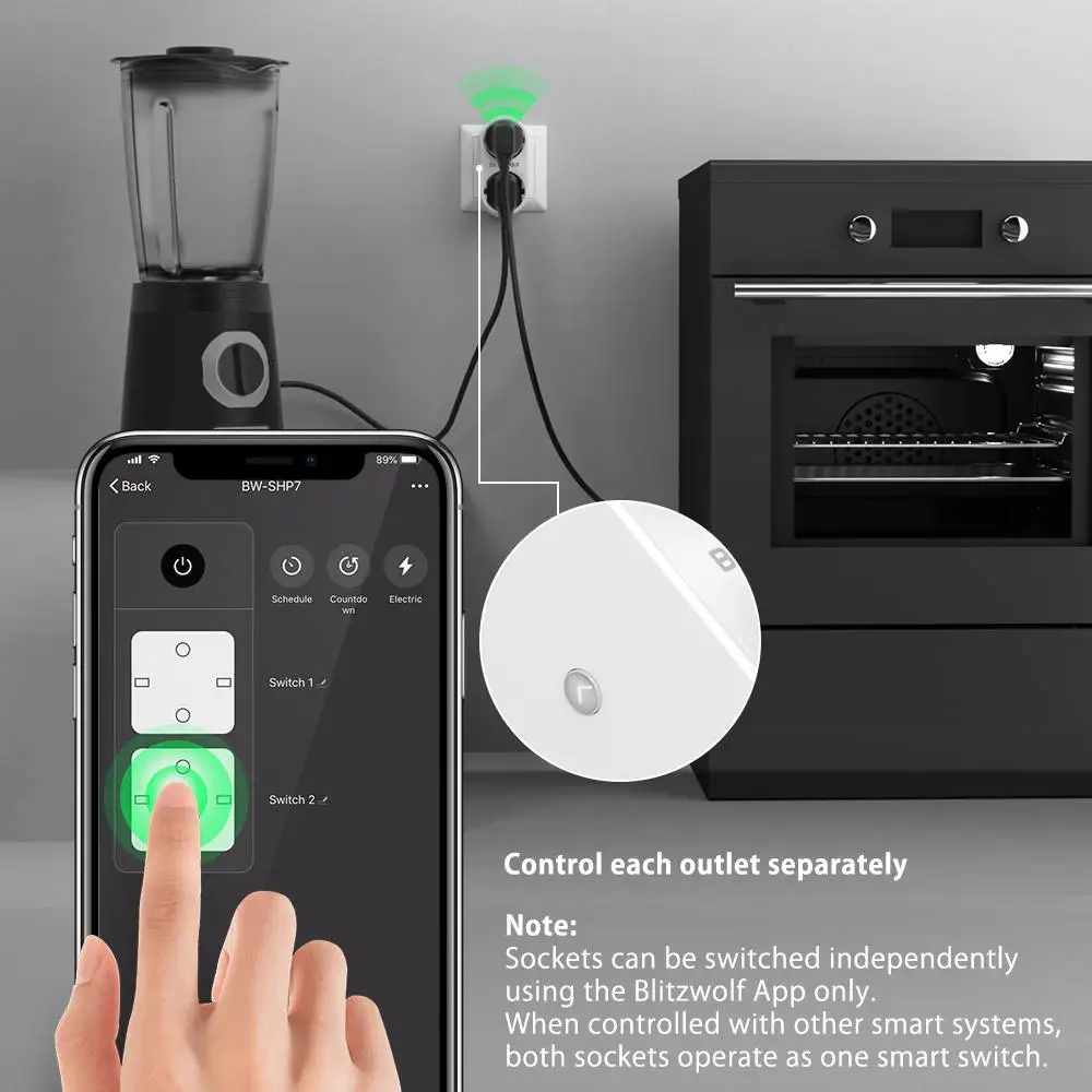 Online BlitzWolf BW SHP7 3680W 16A salida Dual enchufe de la UE inteligente WIFI Socket APP Control remoto trabajo con Google asistente Amazon Alexa