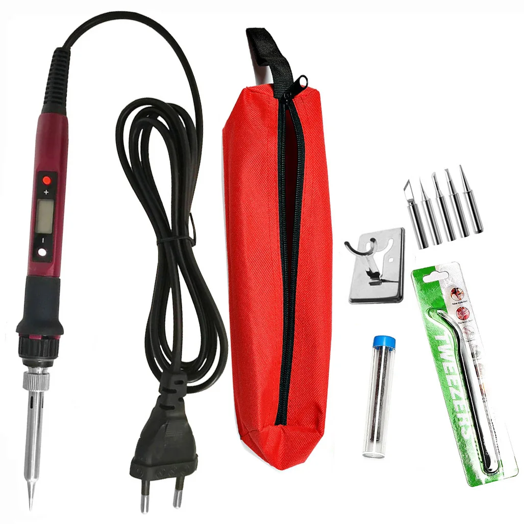 80W Digital Electric Soldering Iron Set Kit Welding Iron Staion 110V 220V with Soldering Paste Flux Tips Stand Tool Bag