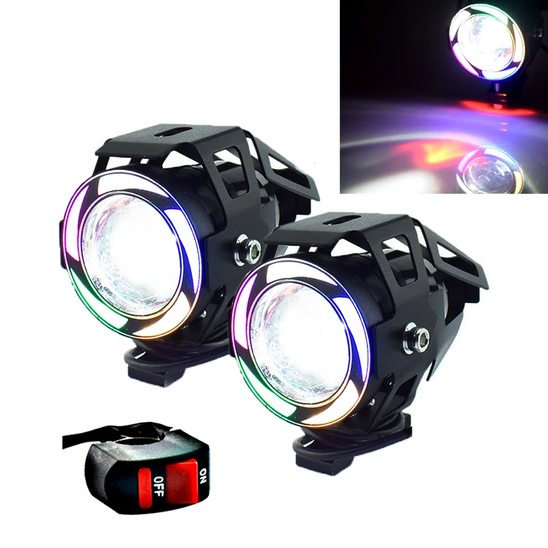 Moto Rcycle Fari A Led Colorato Angel Eyes Luci 12V125W Moto Rbike Del Punto Di Lavoro Luci Di Nebbia Della Lampada Moto Faretti 6000K Faro