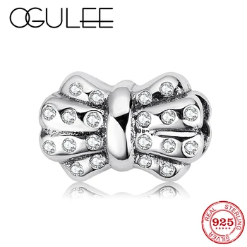 

Beautiful Bow charms beads 925 Sterling Silver with sparking Crystal CZ Bead Fit Original Pandora Charm Bracelet Jewelry making