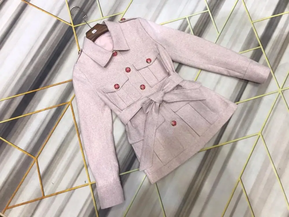 2019FW осень новая Женская Шерсть "твид" куртка Женский жакет в стиле кэжуал Высококачественная верхняя одежда пальто 2 цвета gdnz 10,04 - Цвет: Розовый