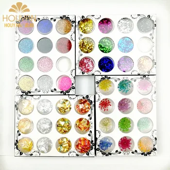 

12 color suits the gold and silver glitter sequins piece of foil hollow out heart big dried flowers shell paper caviar velvet