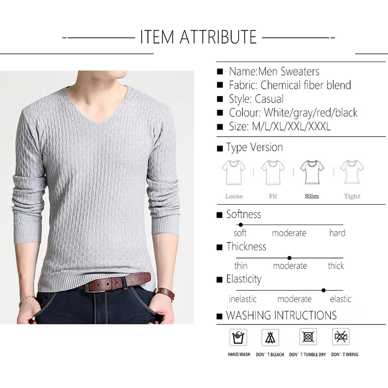60% OFF TFETTERS Simple Autumn New Long Sleeve T-shirt for Young Men V-collar Pure Long Sleeve Sweater Thin Knitted Bottom  Blouse