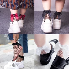 Харадзюку ажурные носки новые женские Сексуальная черная сетка короткие лодыжки рождественские Девушки ажурные носки милые лук женские носки