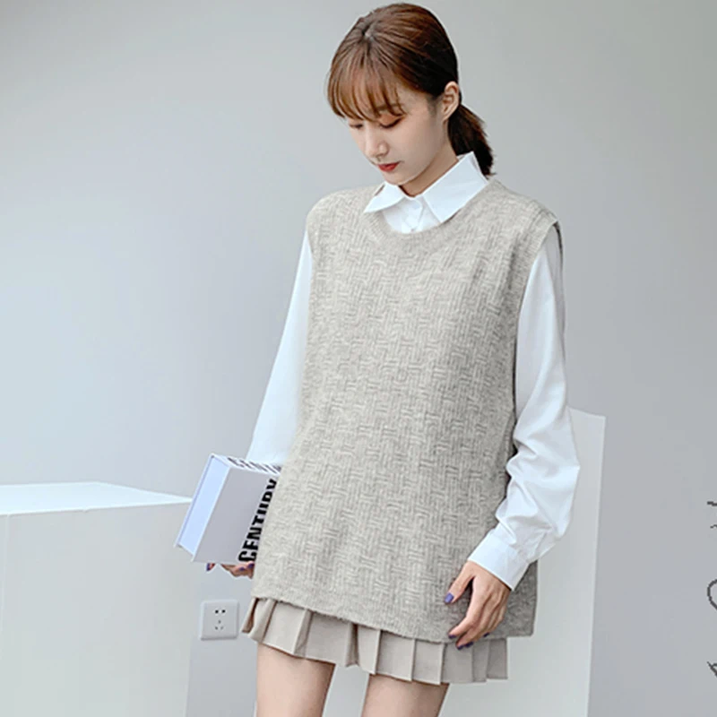 knitted vest New Office Lady gray Casual Spring Autumn Women Vest Wool Sweater Vests Poullovers Sleeveless Female Vest
