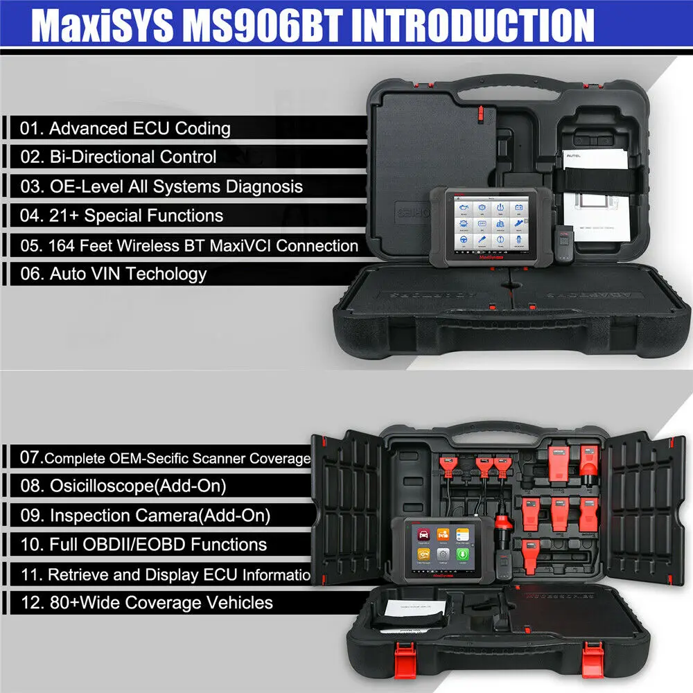 US $1.178.75 Autel Maxisys Ms906bt Obd2 Scan Tool With Ecu Coding Auto Scan BiDirectional Control OeLeve Diagnostics Scanner Mv108 Kit