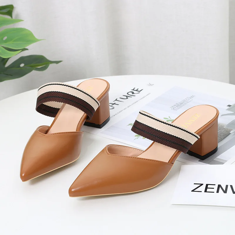

ZHENHZOU 5.5CM PUMPS Summer new sexy pointed shallow high-heeled sandals and slippers ladies thick with single shoes