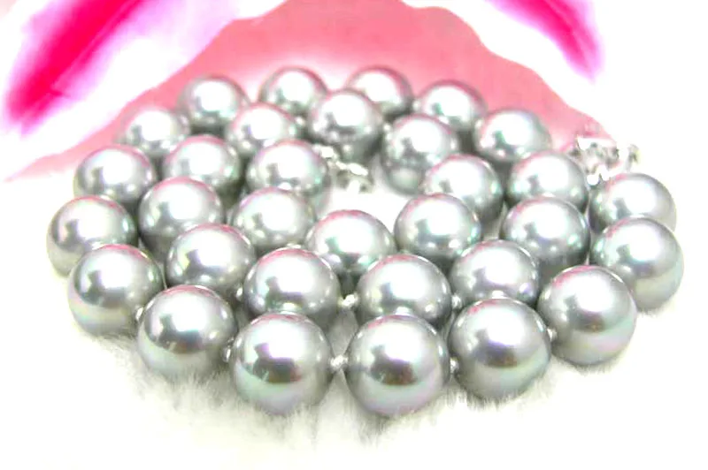 Qingmos модное серое жемчужное ожерелье для женщин с блеском 12 мм круглая морская раковина жемчужное ожерелье 1" ювелирные изделия с чокерами Colar Femme