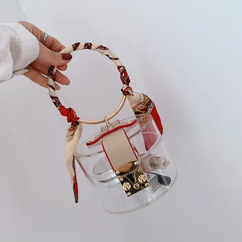 

Brand Original Design 2020 New Transparent Bucket Bag Fashion Lock Shoulder Slung Ring Handbag