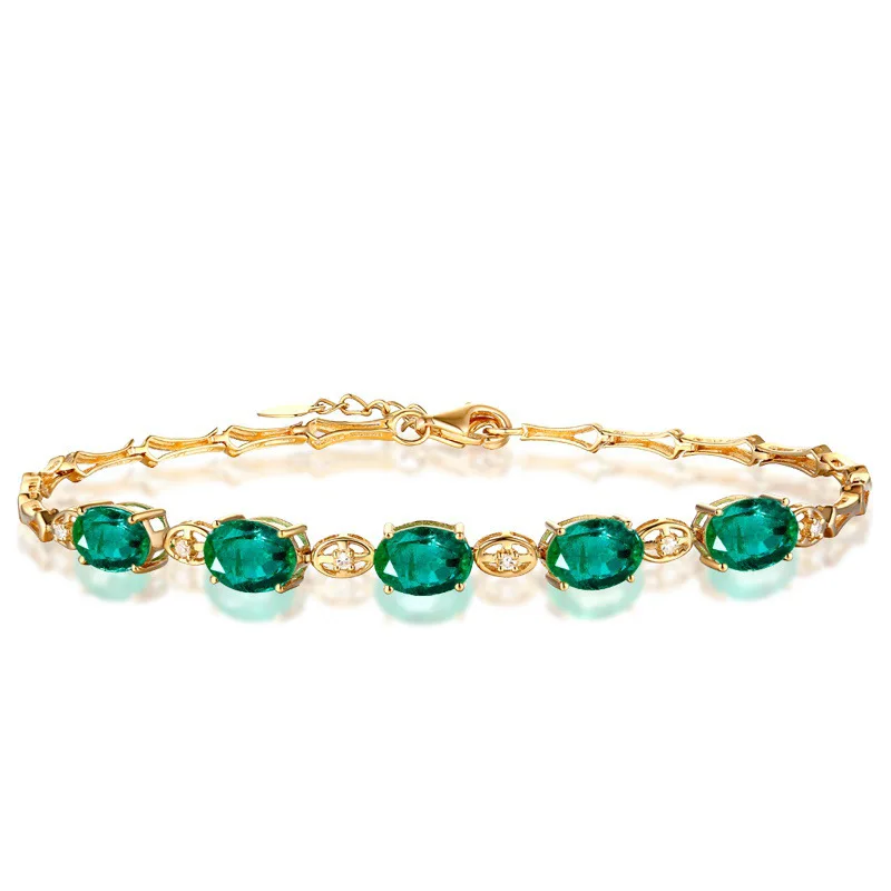 14K Gold Natural Emerald Gemstone Bracelets for Women Pulseira