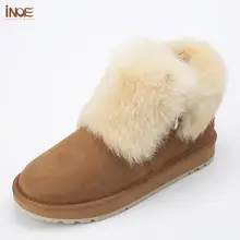 INOE обувь женская модные тёплые сапоги из натуральной овечьей кожи замша женские ботинки кроличий мех зимние без каблуков ботильоны зимние сапоги зимняя обувь зимние туфли из овчины зимняя обувь из натуральной кожи
