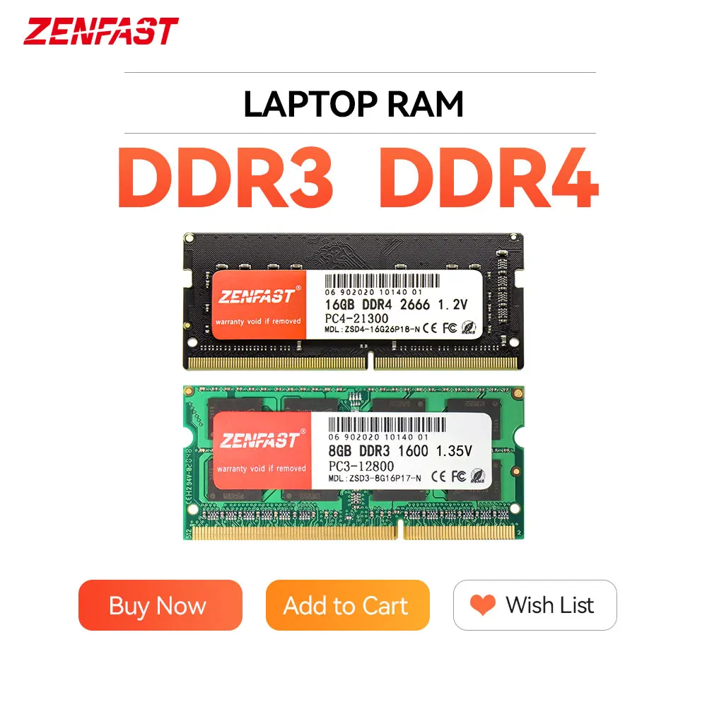 Оперативная память ZENFAST DDR3 DDR4 4 ГБ 8 16 32 ОЗУ для ноутбука 1600 2400 2666 МГц 240pin Sodimm Intel AMD |