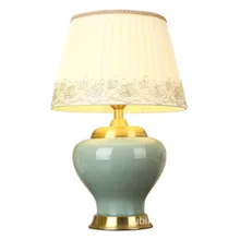 Китайский стиль, синяя фарфоровая Керамическая Настольная лампа для спальни, прикроватная, для гостиной, фойе, для учебы, для чтения, ночной Светильник 190142