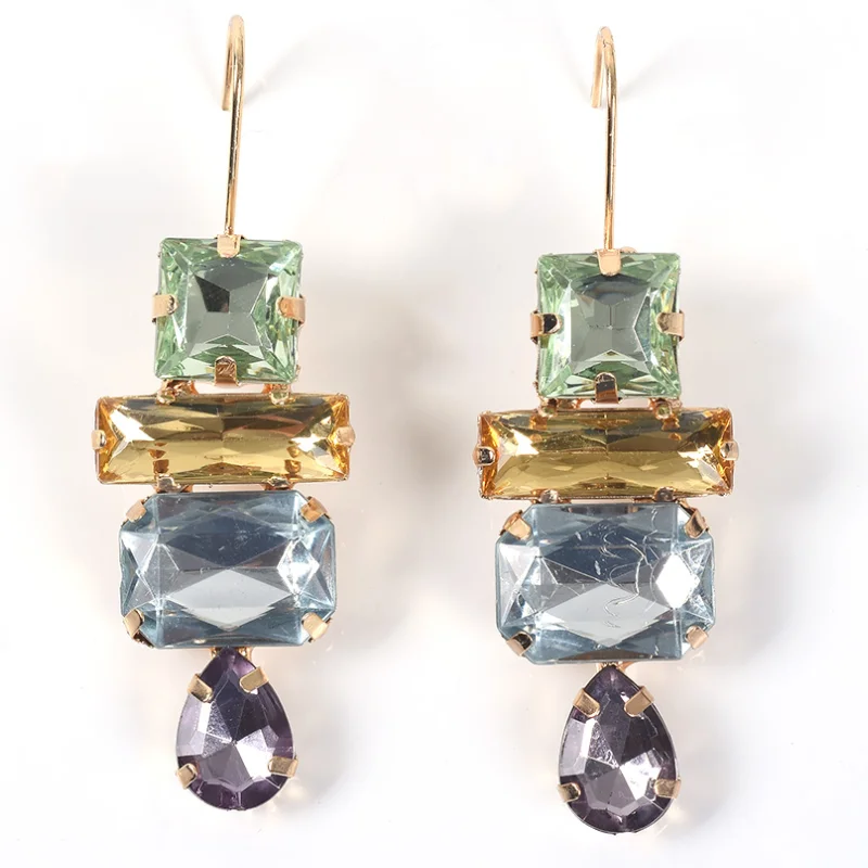2024 New ZA Fashion Acrylic Crystal Dangle Earrings Women Jewelry Indian Geometric Statement Earrings For Woman