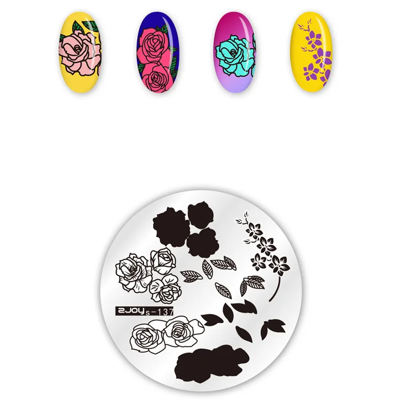 137 Round Nail Stamping Plates Flower Wind Chimes Animal Pattern Natural Plants Leaves Nail Art Stamp Templates Stencil Accessories - Цвет: 137