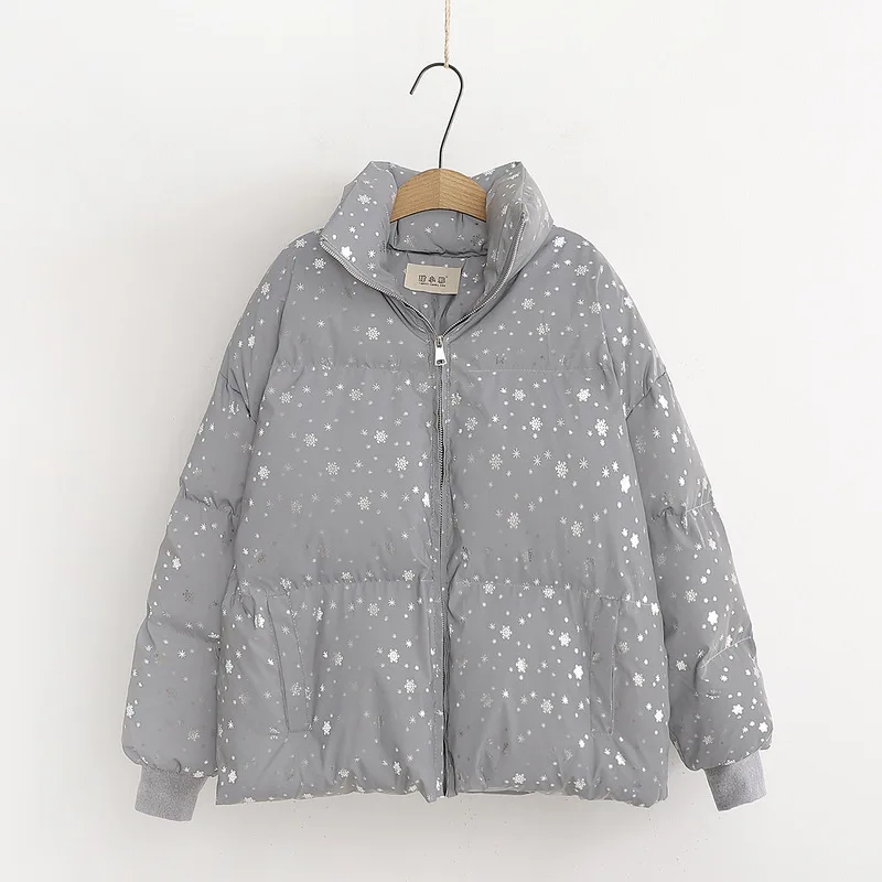 

Star Cotton-padded Clothes Women's Winter New Products Korean-style Loose Snowflake Printed Students down Coat down Jacket Cotto