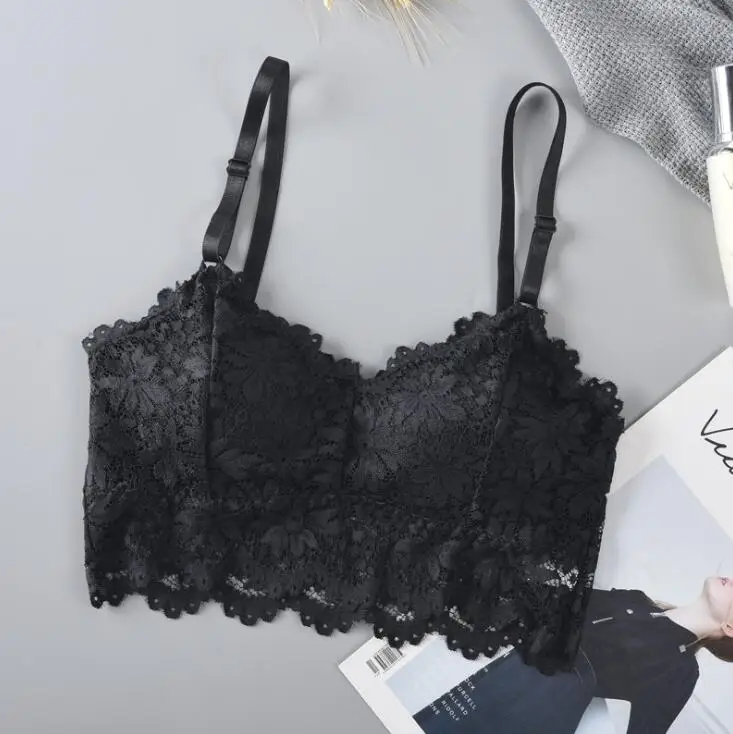 Сексуальные кружева Bralette труба топы бандо Лето Для женщин кружевной бюстгальтер танки топы бандо Жилет для девочек нижнее белье сексуальное женское белье плюс Размеры - Цвет: Sunflower Black