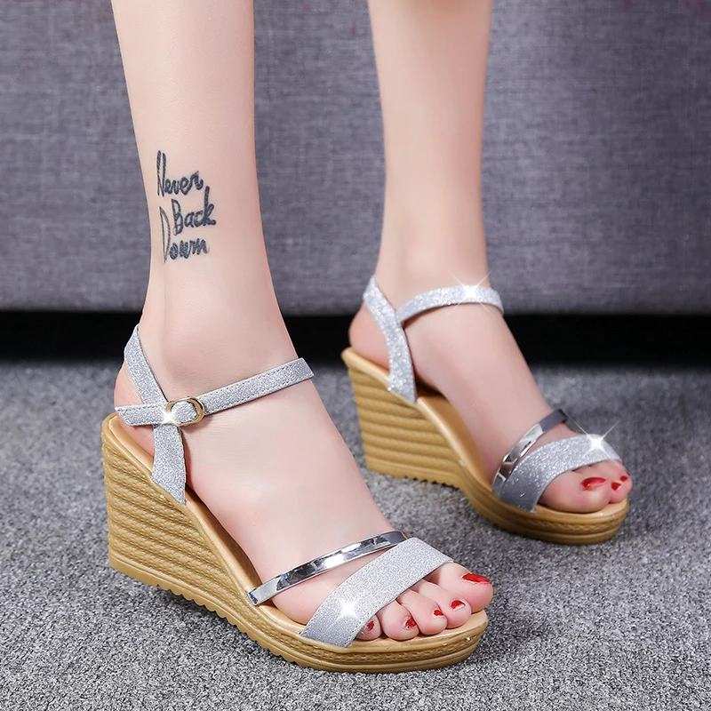 

Sandals Women Sequined Cloth Wedges Shoes 2020 Fashion Summer Shoes Woman Peep Toe Casual Ladies Sandals sandalia feminina