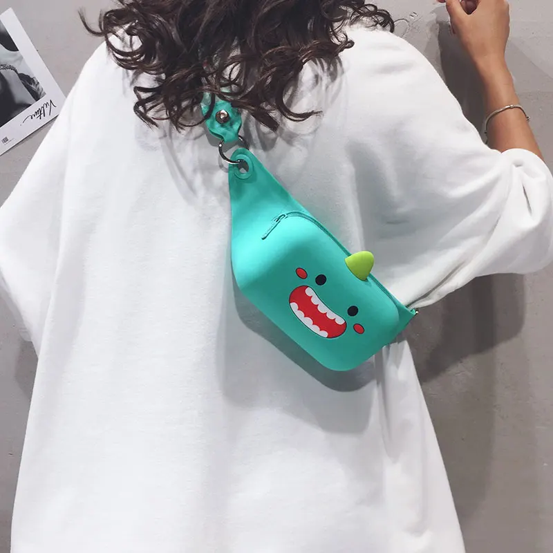 

Cute Creative Cartoon Women's Bags 2020 New Style Design Female Large Capacity Phone Chest Bags Zipper Soft Silicone Handbags
