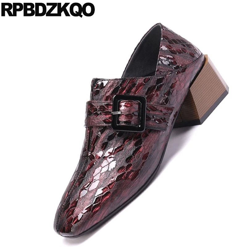 korean pumps genuine leather block size 4 34 big 10 42 square toe designer fashion brand women shoes wine red medium heels