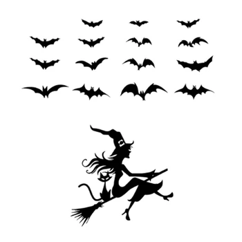 

5Pcs/Bag/Halloween Bat Carved Sticker/Witch Black Cat/Window Sticker/Horror Atmosphere Dress Up Supplies/Haunted House Decor