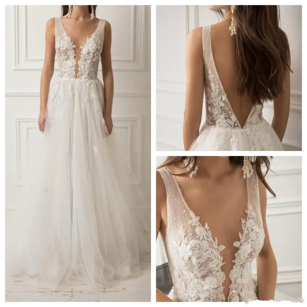 Vivian's bridal fashion свадебное платье в стиле бохо сексуальное Глубокий v-образный