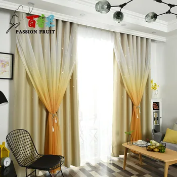 

Modern Minimalist Blackout Curtains Gradient Color Printing Curtain Lace Hollow Star for Living Room Bedroom Study Curtains