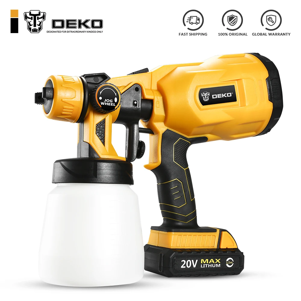 

DEKO DKCX01 Cordless Spray Gun, 20V DC Li-ion Battery High Power Home Electric Paint Sprayer, 3 Nozzle Easy Spraying and Clean