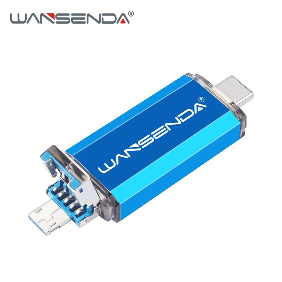 Wansenda 3 в 1 взаимный обмен данными между компьютером и периферийными устройствами флэш-накопитель USB 3,0& Тип type-c и Micro USB 512 ГБ 256 ГБ 128 Гб флэш-накопитель 64 Гб оперативной памяти, 32 Гб встроенной памяти OTG флеш-накопитель - Цвет: Синий
