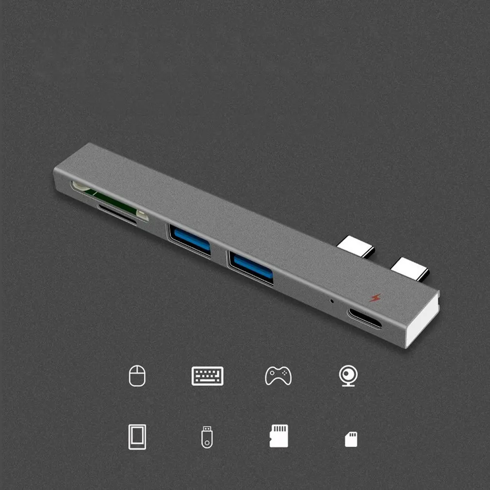 Многопортовый концентратор, двойной USB-C, кардридер, USB C, концентратор, двойной тип C, адаптер, док-станция с USB PD зарядным устройством, SD/TF слот