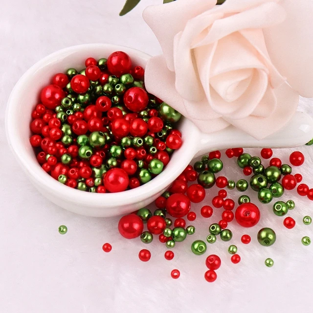 150-200Pcs Colorful ABS Imitation Pearls Mix 3-8mm Round Beads With Holes DIY Bracelet Charms Necklace Beads For Jewelry Making 2127 Mix Red Green