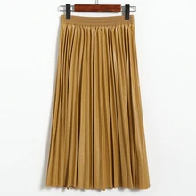 Элегантная винтажная универсальная плиссированная юбка из искусственной кожи для женщин; сезон осень-зима; эластичная юбка трапециевидной формы с высокой талией; женские юбки