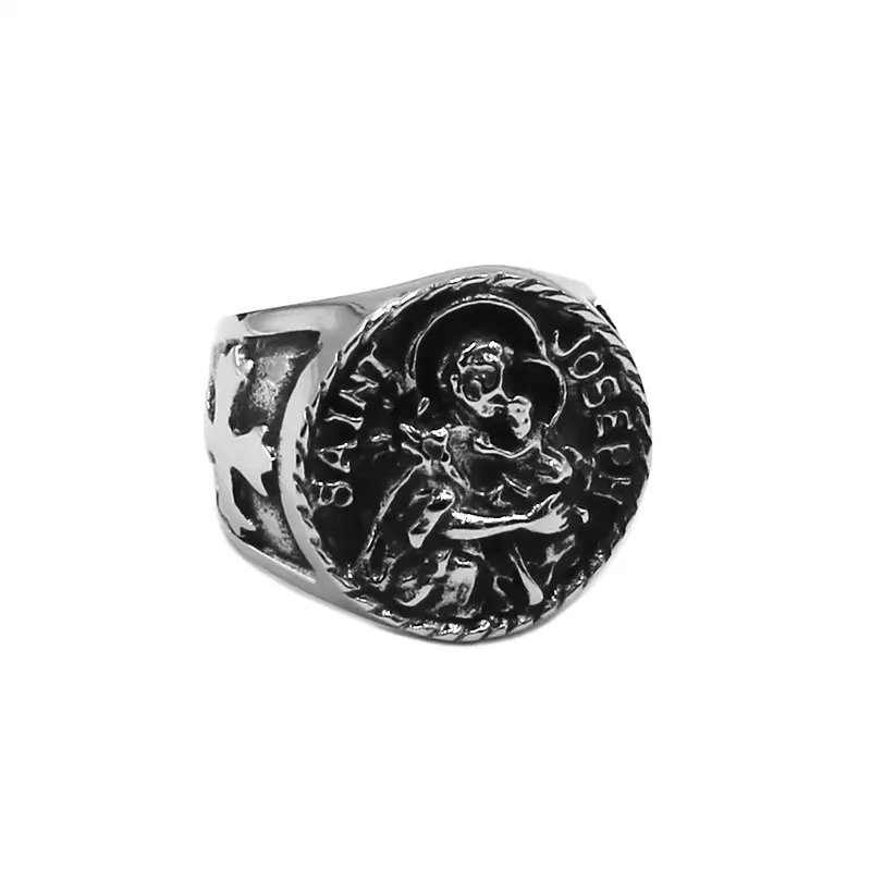 Classic Saint Joseph Ring Stainless Steel Jewelry Fashion Punk Cross Biker Mens Boy Wholesale SWR0975 | Украшения и аксессуары