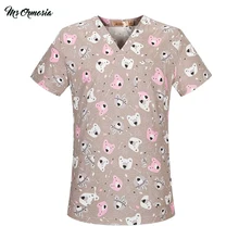 Msormoasia Женский медицинский скраб-топ с v-образным вырезом хлопок Принт Больничная медицинская форма Клиническая хирургическая женская униформа