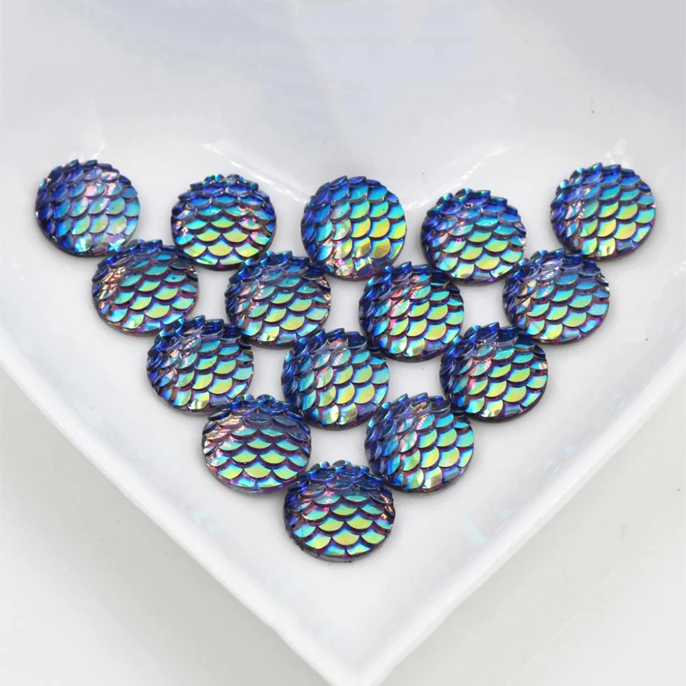 

New Fashion 40pcs 12mm Light Purple AB Color Fish Scale Style Flat back Resin Cabochons For Bracelet Earrings accessories-Z4-29