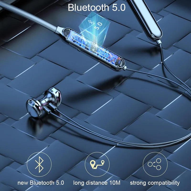 Bluetooth 5 0 Wireless Headset Hang Neck Sport Mini Earbuds with TF Card Slot HIFI Dual ear Stereo