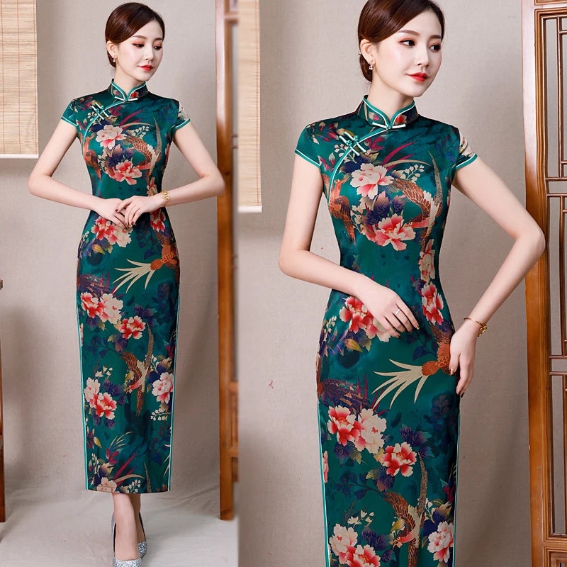 Традиционное китайское платье mujer vestido, женское атласное длинное платье cheongsam qipao с цветком сливы qipao - Цвет: color3