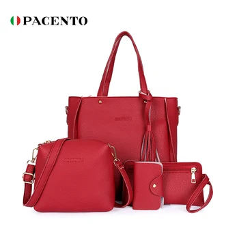 

PACENTO Fashion Composite Bag High Quality Luxury Handbag Bags Set Lychee Pattern Set Fashion Bucket Shoulder Bag Simple Handtas