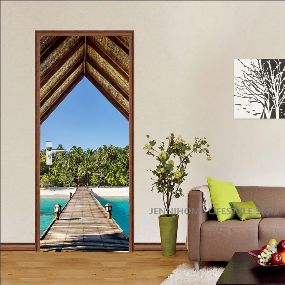 3D Landschaft Tür Aufkleber Abnehmbare Vinilos Para Puertas Klebstoff Tapete Sexy Frau Wandmalereien für Türen Moderne PVC Home Decor – Detail 16