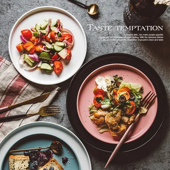 

Nordic Tableware Ceramic Plate Creative Matte Color Glaze Western Plate Breakfast Plate Salad Plate Steak Plate Pizza Plate