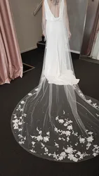 TOPQUEEN V52 3D Flowers Wedding Veil with Pearls  Bridal Veils Long Train Bridal Shower Veu of Bride 3 Meter  Veu de Noiva