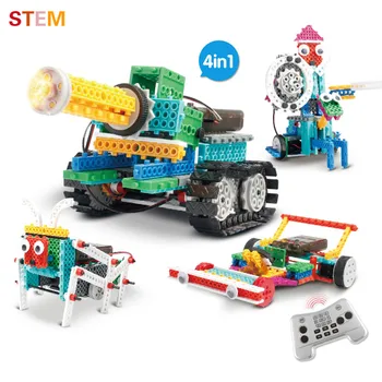 

Stem Toys Remote Control Building Blocks 4 In 1 RC Tank&F1 Racing Car&Insect&Robot DIY Kit Bricks Toys for Children