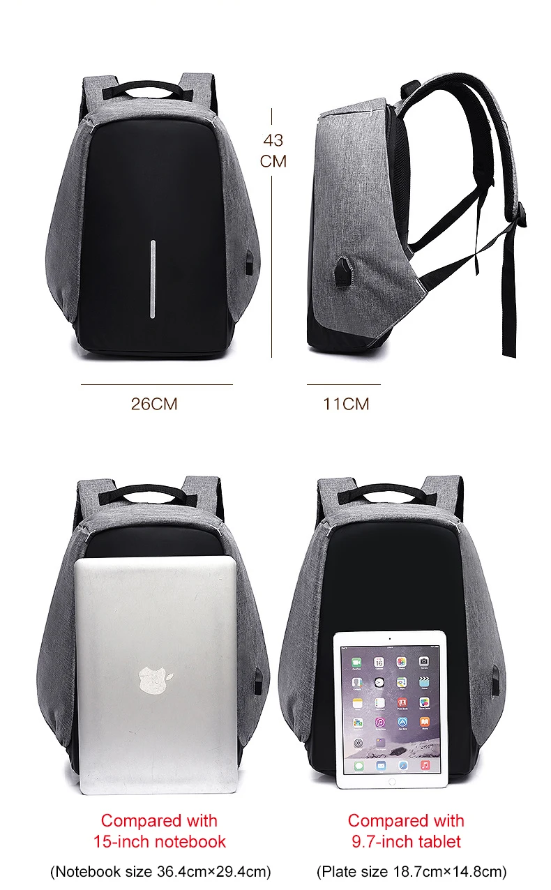 Anti-theft Backpack Bag 15.6 Inch Laptop Men Backpack Waterproof Business USB Charger Rucksack Travel Backbag School Backpack