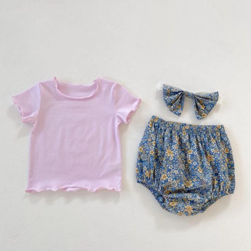 Summer Infant Kids Baby Girls Sleeveless Pure Color T-shirt + Shorts Clothing Sets Newborn Kids Baby Girls Suits Clothes small baby clothing set	 Baby Clothing Set